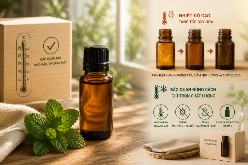 Bảo quan tinh dầu trong chai tối màu để hạn chế oxi hóa