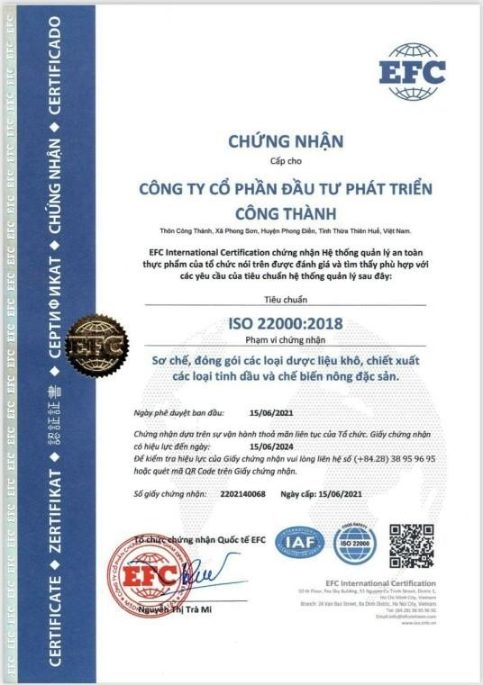 Giấy chứng nhận ISO 22000:2018