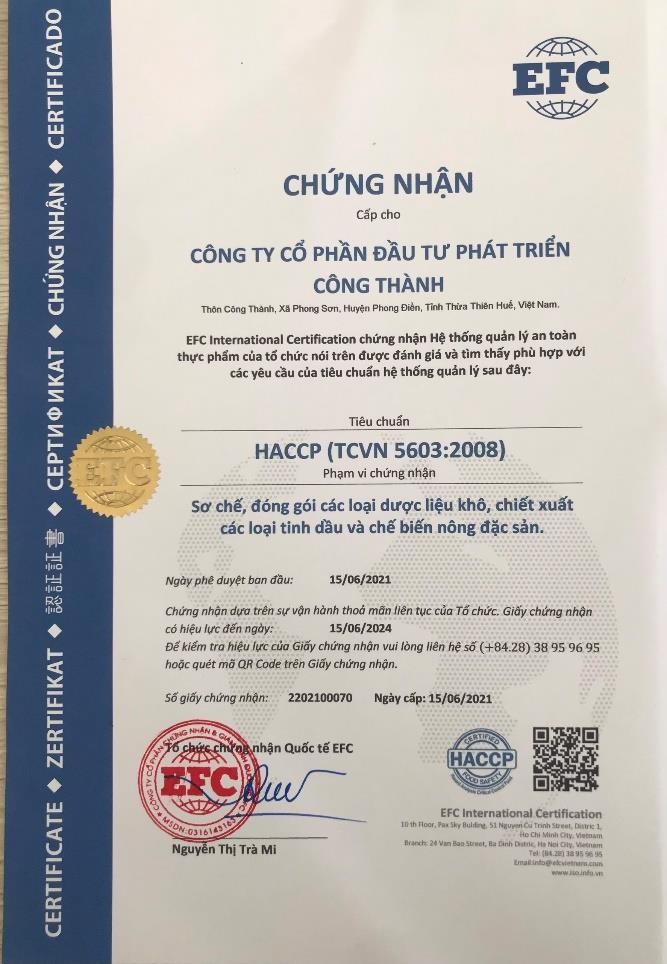 Giấy chứng nhận HACCP (TCVN 5603:2008)